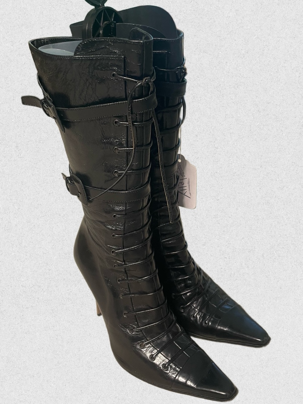 Vintage Charles David Leather Black Lace-Up Boots - 37 1/2